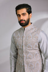 Grey Embroidered Kurta-Jacket Set