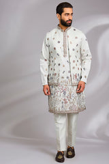 Mint Blue Embroidered Kurta-Jacket Set