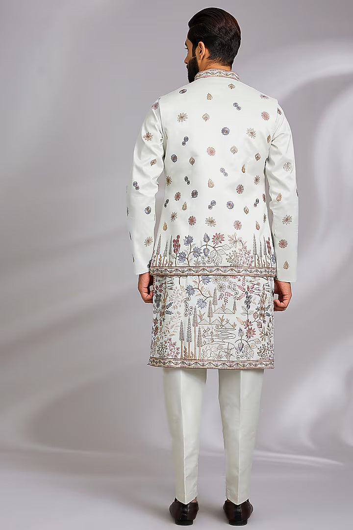 Mint Blue Embroidered Kurta-Jacket Set