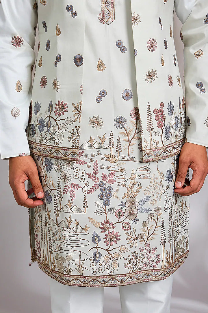 Mint Blue Embroidered Kurta-Jacket Set