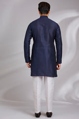 Off White and Royal Blue Tribal Printed Kurta-Jacket Set