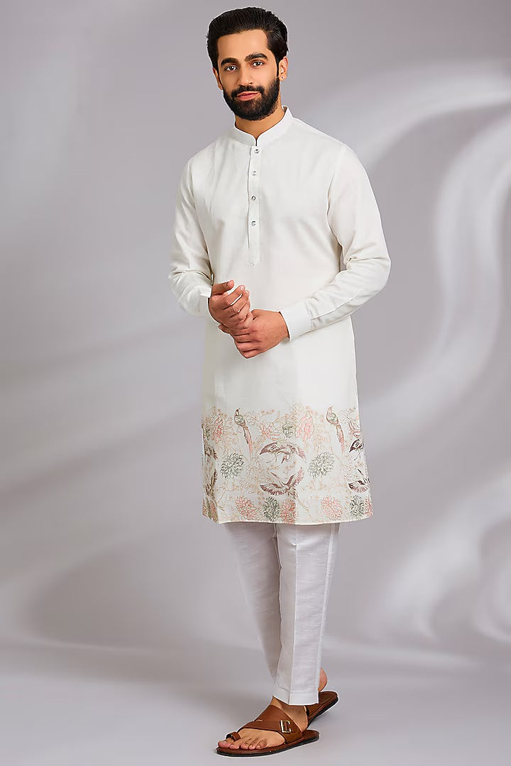 Off White Embroidered Kurta Ser