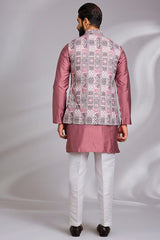 Grey and Mauve Tribal Printed Kurta-Jacket Set