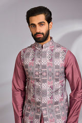 Grey and Mauve Tribal Printed Kurta-Jacket Set