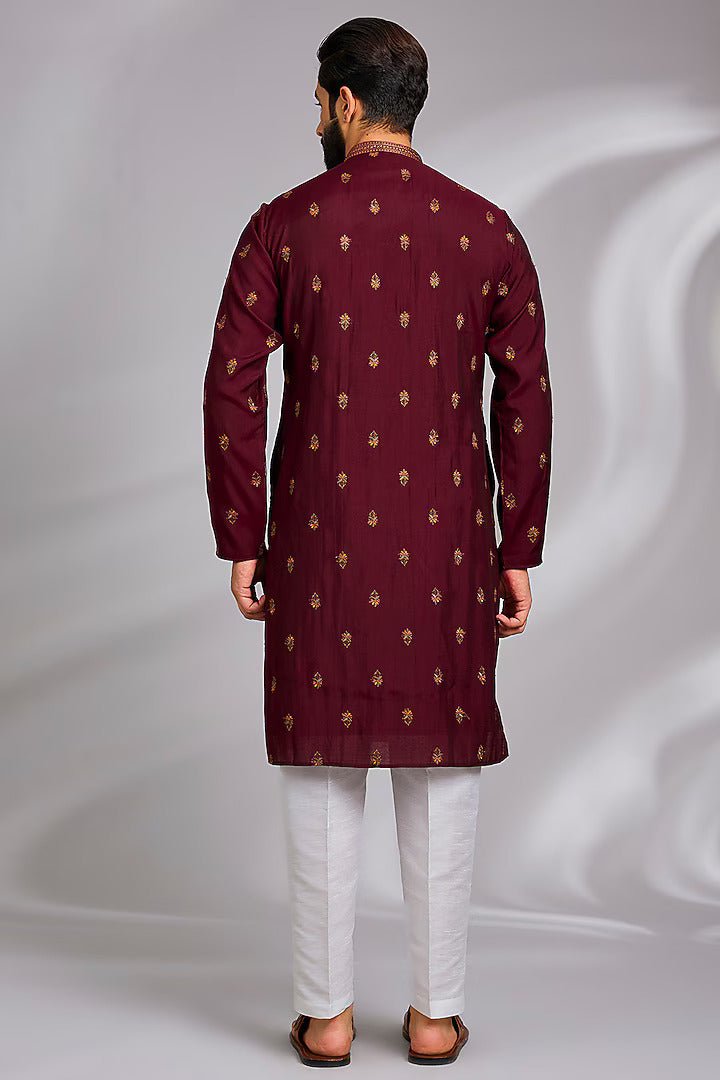 Maroon Embroidered Kurta Set