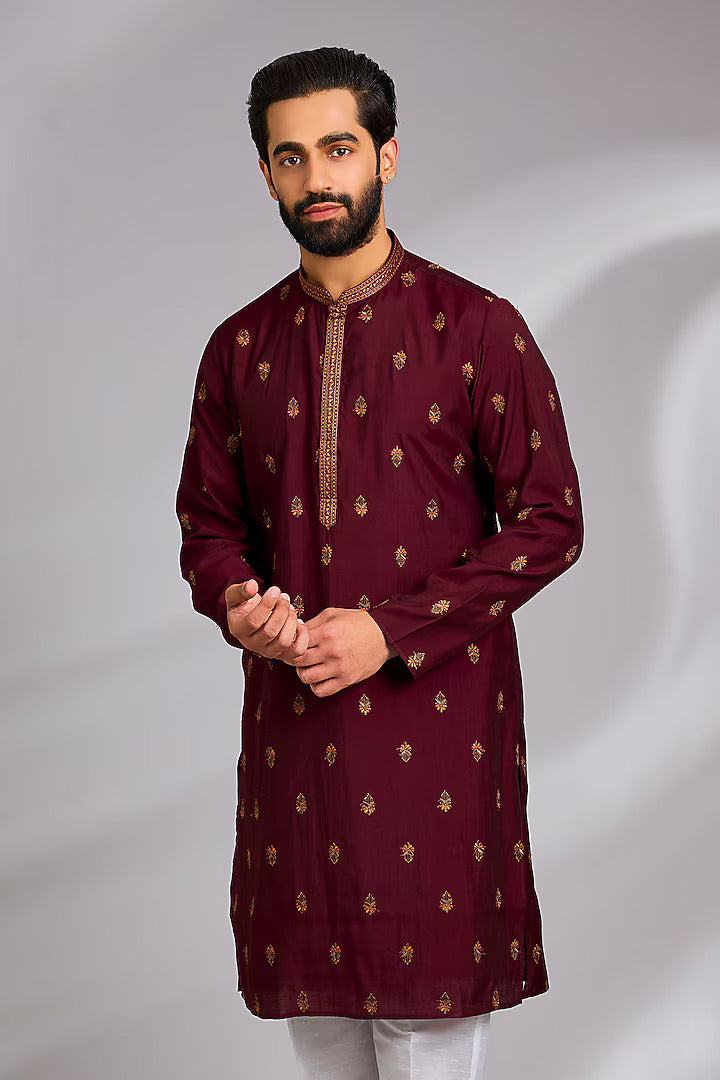 Maroon Embroidered Kurta Set