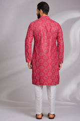 Red Printed Kurta-Jacket Set