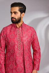 Red Printed Kurta-Jacket Set
