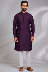 Wine Embroidered Kurta-Jacket Set