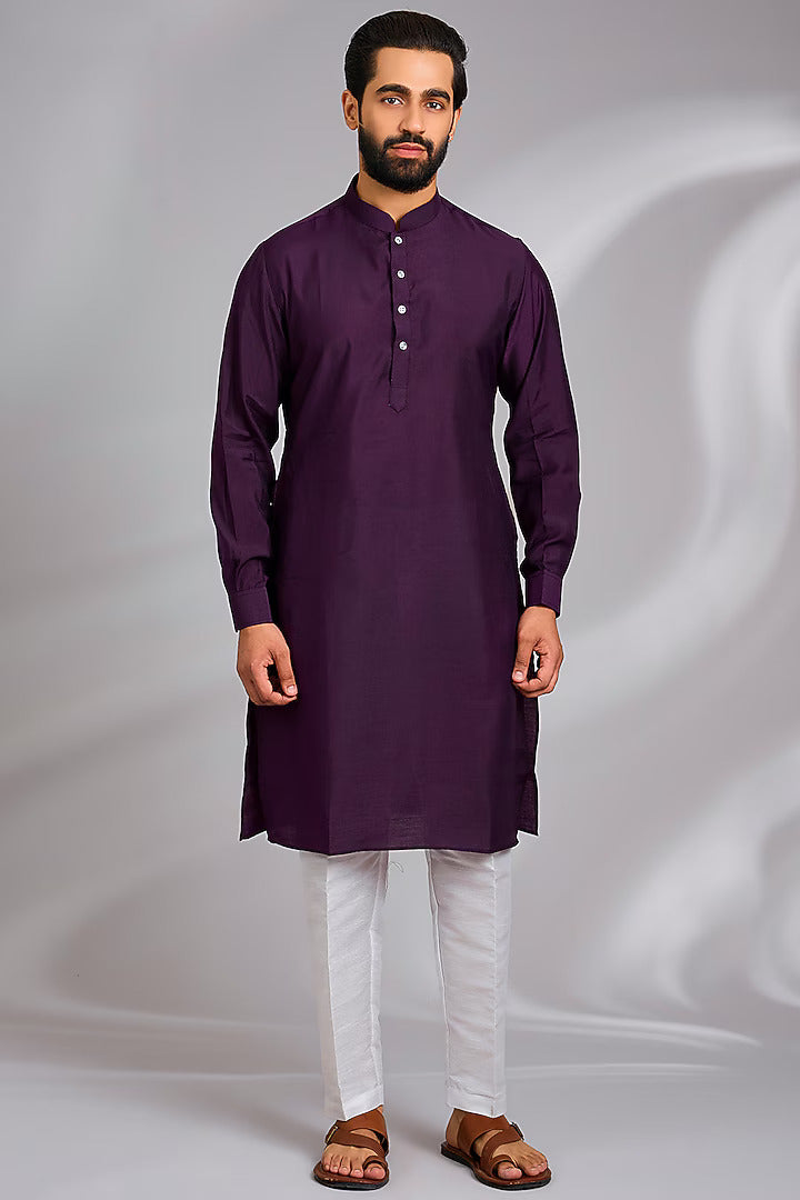 Wine Embroidered Kurta-Jacket Set