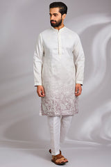 White and Blue Ombre Embroidered Kurta Set