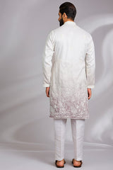 White and Pink Ombre Embroidered Kurta Set