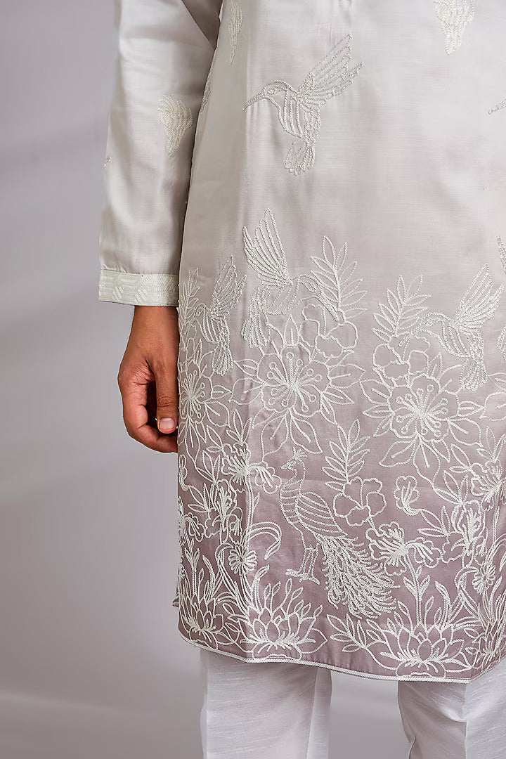 White and Blue Ombre Embroidered Kurta Set