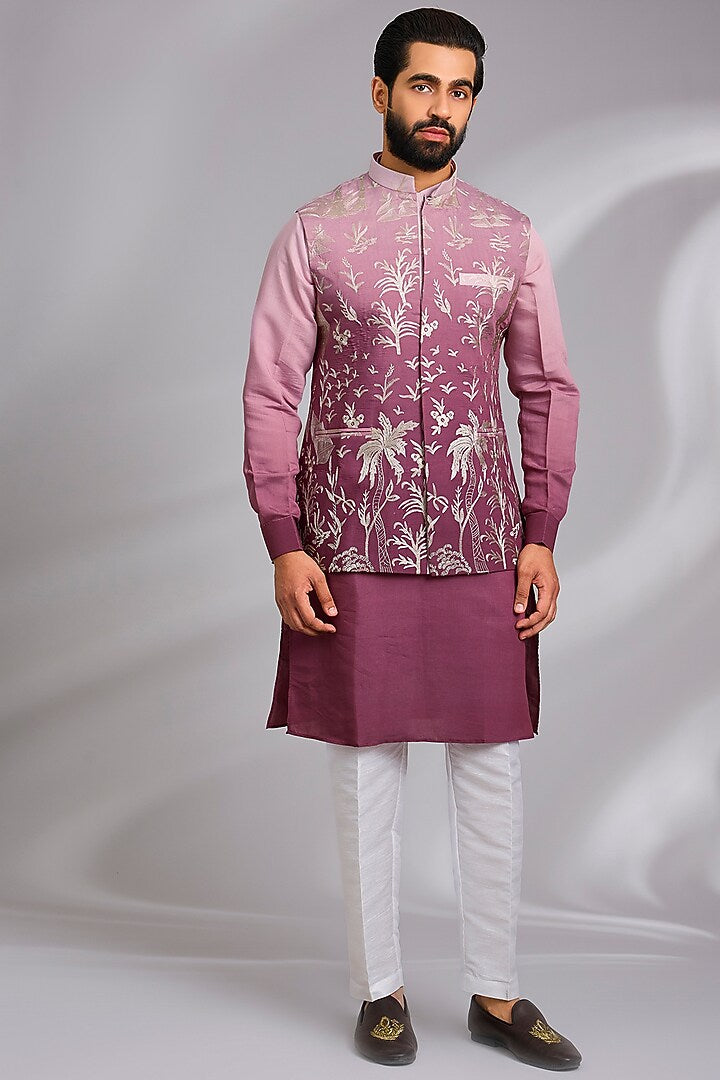 Pink Embroidered Kurta-Jacket Set