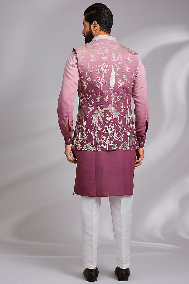 Pink Embroidered Kurta-Jacket Set