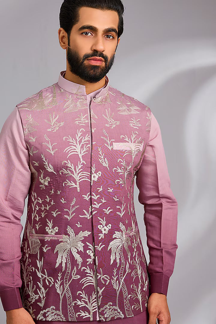 Pink Embroidered Kurta-Jacket Set
