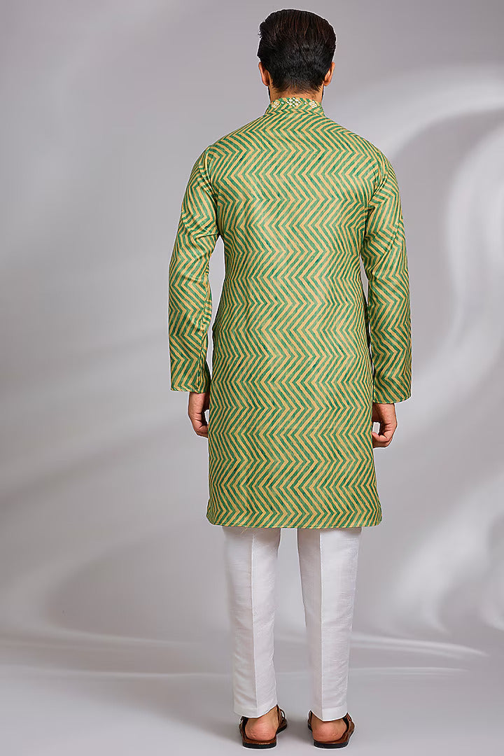 Green Embroidered Leheriya Kurta Set