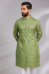 Green Embroidered Leheriya Kurta Set