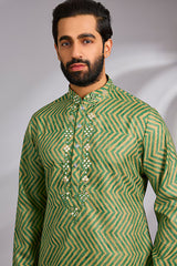 Green Embroidered Leheriya Kurta Set