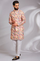 Peach Printed Kurta-Jacket Set