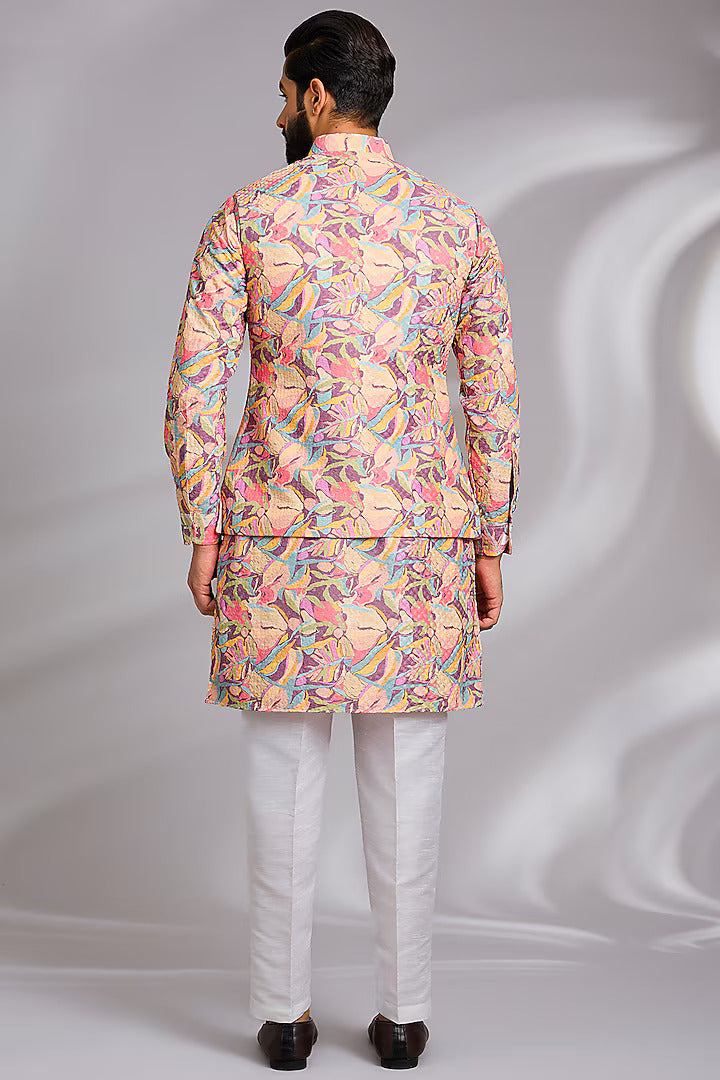 Peach Printed Kurta-Jacket Set