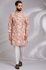 Peach Printed Kurta-Jacket Set