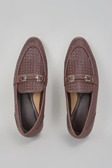 Brown Buckled Herringbone Shoes