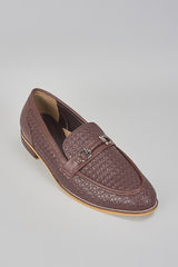Brown Buckled Herringbone Shoes