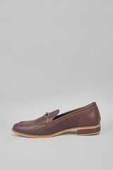 Brown Buckled Herringbone Shoes