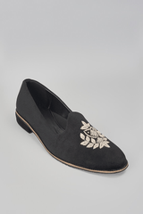 Black Embroidered Loafers