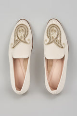 Off White Embroidered Loafers