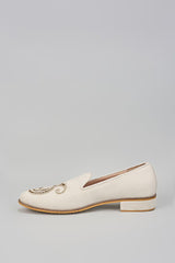 Off White Embroidered Loafers