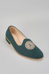 Emerald Green Embroidered Loafers