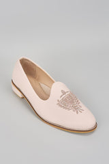 Blush Pink Embroidered Loafers