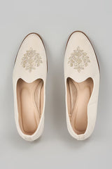 Off White Embroidered Loafers
