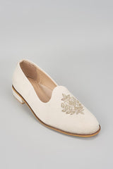 Off White Embroidered Loafers