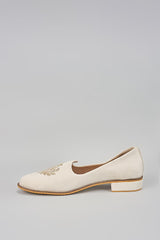 Off White Embroidered Loafers