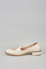 Off White Embroidered Loafers