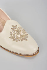 Off White Embroidered Loafers