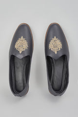 Black Self Design Embroidered Loafers