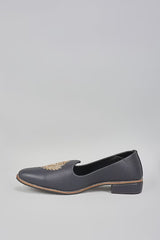 Black Self Design Embroidered Loafers