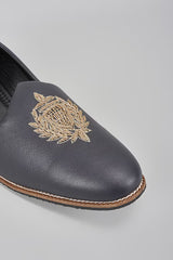 Black Self Design Embroidered Loafers