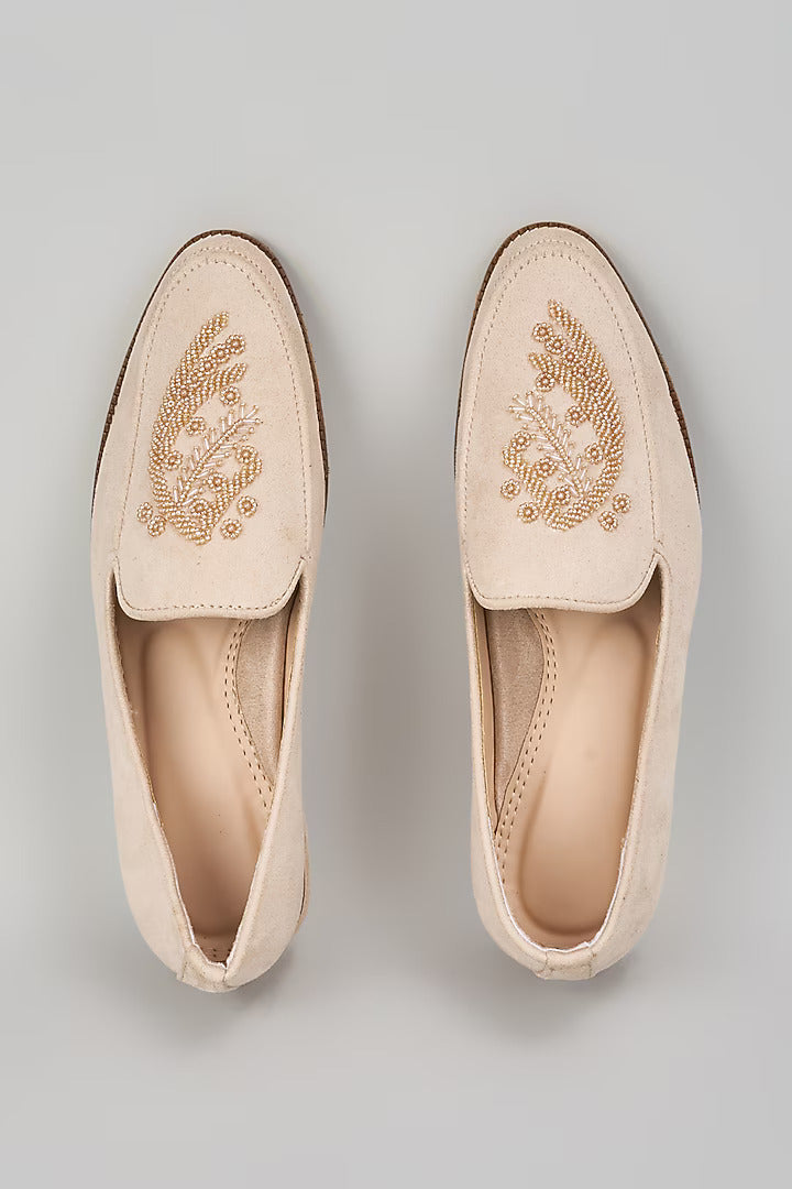 Nude Embroidered Loafers