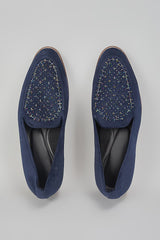 Navy Blue Embroidered Loafers