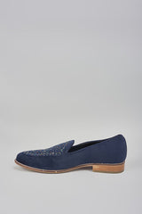 Navy Blue Embroidered Loafers
