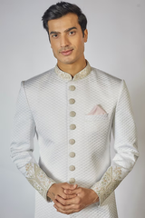 Off White Embroidered Sherwani