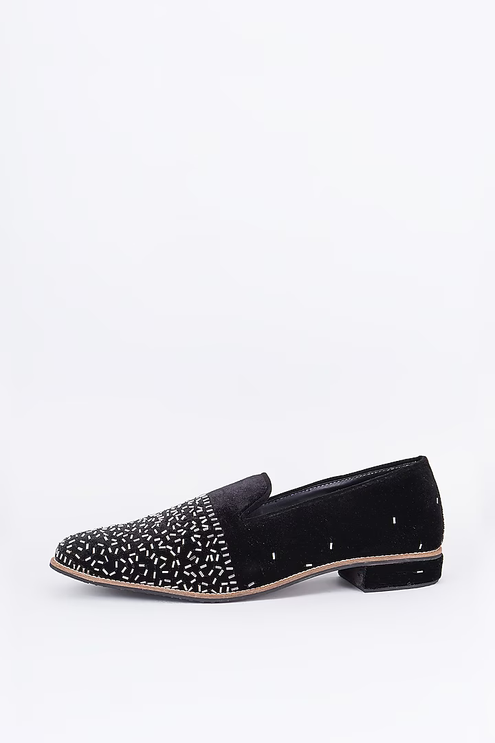 Black suede based slip on loafers