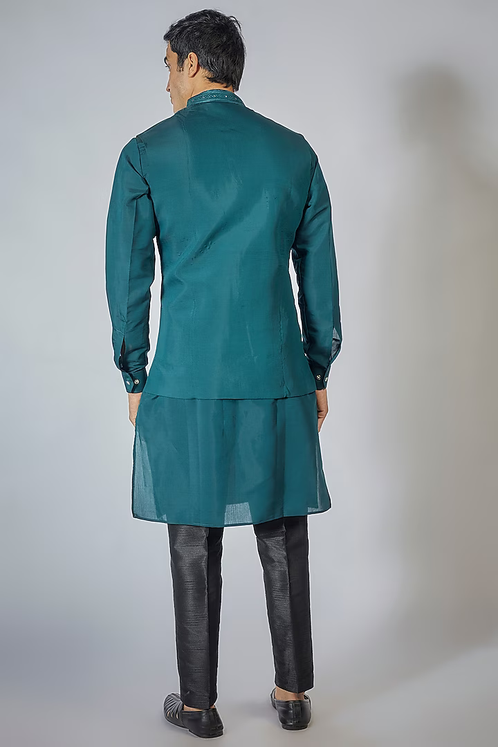 Navy Blue Embroidered Kurta-Jacket Set