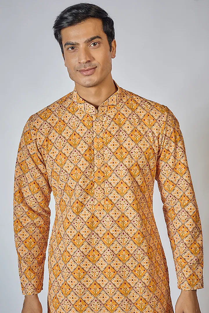 Orange Printed Kurta Set