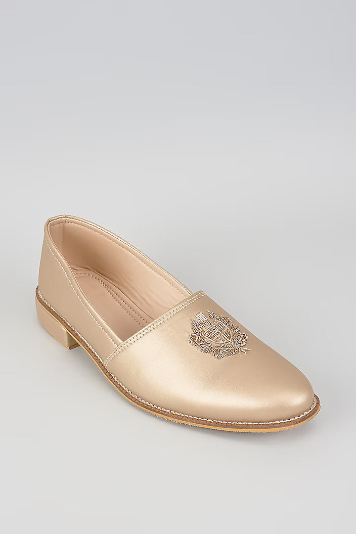 Muted Gold Royal Crest Embroidered Juttis